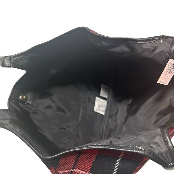 Victoria's Secret Plaid Tote Bag NWT Sherpa VS Logo, Weekender, red black tartan - Picture 9 of 12